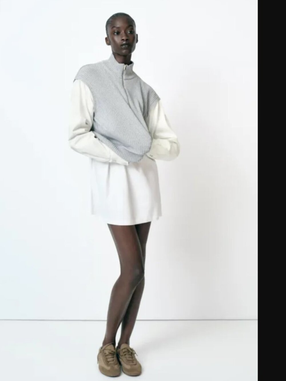 Zara ZW Collection Women Grey Marl Hybrid T-shirt Sweater Size M NWT 49$